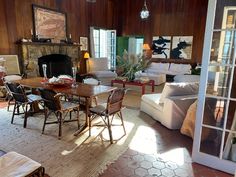 a living room filled with furniture and a fire place in the middle of a room