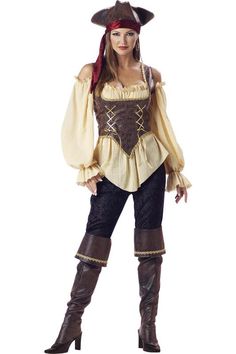 a woman in pirate costume posing for the camera