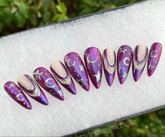 Spiritual Nail Art, Kirby Nails, Witch Purple, Fun Manicure, Jade Nails, Witch Nails, Witchy Nails, Moon Nails, Cute Acrylic Nail Designs