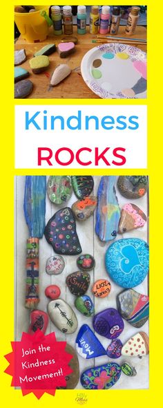 a book cover with rocks on it and the words, kindness rocks join the kindness movement