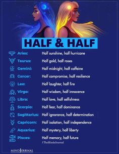 the zodiac sign for half and half with two women in their hair, one is glowing blue