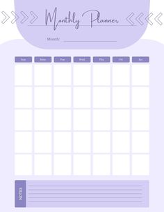 a purple and white printable planner with the words, month by month on it