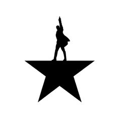 It’s a black star with the top spike of the star is replaced with the silhouette of Alexander Hamilton from the musical Hamilton pointing up. The background is white. This is the logo for the musical Hamilton. Alexander Hamilton Picture, Hamilton Widget, Hamilton Embroidery, Hamilton Silhouette, Musical Cupcakes, Hamilton Tattoo, History Stickers, Hamilton Party, Hamilton Logo