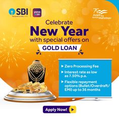 an advertisement for the new year with special offers on gold loan and cashback offer