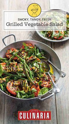 A large metal bowl filled with grilled zucchini, beans, tomatoes, and fresh basil. Barbecue Veggies, Salad With Vinaigrette Dressing, Grilled Vegetable Salad, Bbq Vegetables, Grilled Vegetable Salads, Grilled Salad, Vegetable Salad Recipes, Summer Cookout, Veggie Salad