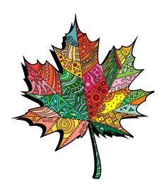 a colorful leaf with lots of patterns on it