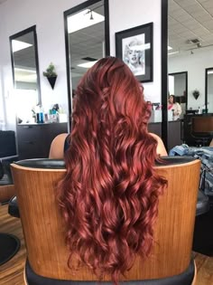 All Over Red Hair, Deep Red Long Hair, Red Hair Prom Hairstyles, Different Types Of Red Hair, Curled Red Hair, Warm Red Hair Color, Berry Red Hair, Types Of Red Hair, Long Wavy Red Hair