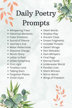 a poster with the words daily poetry prompts