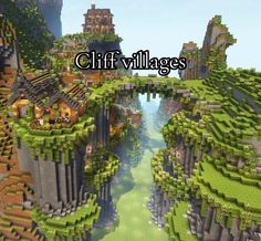 Minecraft Bridge Ideas Mountain, Valley Village Minecraft, Cute Minecraft Cliff Houses, Minecraft Valley Base, Minecraft House On Side Of Mountain, Minecraft Royal House, Hill Base Minecraft, Minecraft Mountaintop House, Minecraft Cliff Terraform