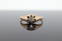 This one is an incredible find. Early 20th century 14k Yellow gold with a round diamond belcher set. Engraving on the sides. Details: 3.5mm diamond SI clarity and G color.  1.5gram total weight SZ 8.75 Will truly make a unique ring for any occasion. Art Deco Diamond Rings, Lovely Ring, Unique Ring, Filigree Ring, Art Deco Diamond, Engraved Rings, Turquoise Jewelry, Rings Statement, Unique Rings