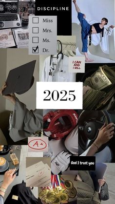 a collage of photos with people doing different things in the same photo, including graduation caps and gowns