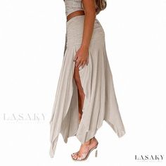 Lasaky - Vintage Irregular Low Waist Pleated Design Midi Skirt Casual Solid Color Side Slit Maxi Skirt Midi Skirt Casual, Irregular Skirt, Skirt Casual, Skirt Y2k, Tennis Skirts, Vintage Maxi Dress, Chic Sundress, Evening Attire, Types Of Skirts