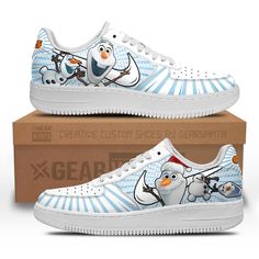 Frozen Olaf Air Sneakers Custom-Gear Wanta Fade-resistant Custom Sneakers For Light Sports, Sporty Sneakers For Winter Sports With Round Toe, Air Sneakers, Frozen Olaf, Custom Nike, Custom Fans, Olaf, Custom Shoes, Snug Fit