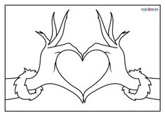 two cats making a heart shape with their tails coloring pages for kids, printable