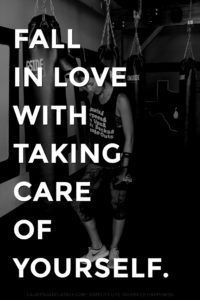 a black and white photo with the words fall in love with taking care of yourself