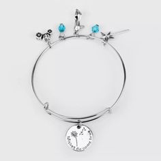 Brand New Cinderella Bangle Bracelet Tiny Charms & A Bangle Adjustable Silver Nickel-free Charm Bracelet, Adjustable Silver Metal Charm Bracelet, Adjustable Nickel Free Silver Charm Bracelet, Adjustable Nickel-free Silver Charm Bracelet, Adjustable Silver Stainless Steel Charm Bracelet, New Cinderella, Tiny Charm, Blue And Silver, Womens Jewelry Bracelets