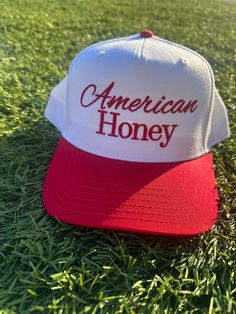 Grab your new favorite Western Two Tone Trucker Hat for summer with our "American Honey" Red SnapBack two tone hat. Celebrate 4th of July, the summer games, or a day on the lake with this patriotic hat. ---------------------- Product Details: 5 Panel Snapback White and Red Brim --Natural and Red Out  Stock * Classic snapback cap with premium wool blend fabric * Hard buckram. Structured * Contrasting plastic snapback closure  ---------------------- Product Features: - Material: 8 oz./yd² (US) 13.3 oz. 65% Polyester 35%Cotton blend, with 20 singles - Classic fit for comfortable wear - 1x1 rib with spandex for enhanced stretch and recovery - Tear away label for added convenience ---------------------- CHECK OUT OUR FULL STORE: 👉 payrespects.etsy.com FOLLOW US ON SOCIAL MEDIA: Instagram: @PAY Red Trucker Hat Outfit, Red Trucker Hat, Trucker Hat Outfit, American Honey, Patriotic Hats, Five Panel, Country Clothing, Summer Games, Patch Design