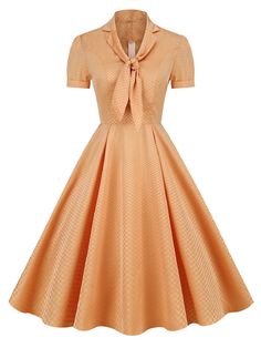 [Pre-sale] Orange 1950s Plaid Tie Collar Dress – Retro Stage - Chic Vintage Dresses and Accessories 1950 Vintage Dresses, Retro Stage, Vintage Wedding Party, Fringe Flapper Dress, Midi Dress Elegant, Coctail Dresses, Tie Collar, Standard Dress, Plaid Tie