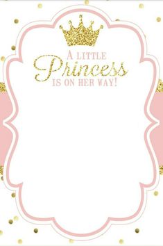 a little princess is on her way card with gold glitters and a pink frame