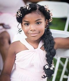 Girl Hairstyles Black, Junior Bridesmaid Hair, Wedding Hairstyles For Girls, Daughter Hairstyles, Hairstyles Black Hair, Black Wedding Hairstyles, Flower Girl Hairstyles