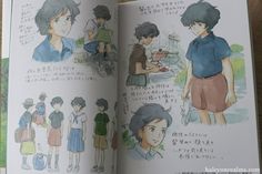 an open book with pictures of people and children in japanese writing on the page,