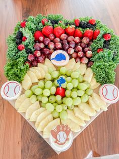 a baseball themed fruit platter on a table