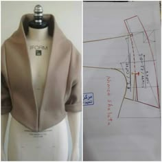 an image of a sewing pattern on a mannequin's head and the front view of a jacket