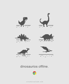 an image of different types of dinosaurs in pixellated style, with the caption dinosauruss offline