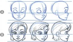 the steps to draw an anime character's head with different angles and facial expressions