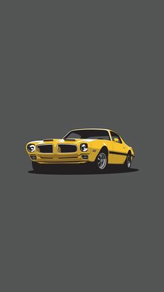 a yellow muscle car on a gray background