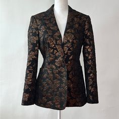 Gorgeous Piece Jacket: 60% Polyester, 28% Cotton, 11% Metalized Polyester, 1% Other Fibers Lining: 100% Polyester Dry Clean Brocade Blazer, Jacquard Blazer, Gold Brocade, Tanya Taylor, Creative Stuff, Single Button Blazer, Floral Blazer, Faux Leather Skirt, Blazer Buttons