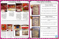 a poster with pictures of food items and instructions for cooking in the kitchen, including candy bars