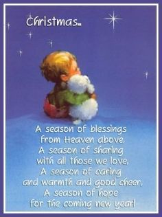 a christmas card with an image of a child holding a teddy bear in his arms