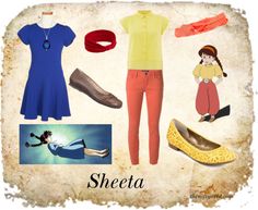 an image of clothes and shoes on display with the name sheeta written below them