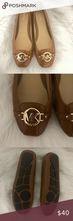 Michael Kors MK camel and gold emblem women’s size 11 leather flats Michael Kors Collection, Leather Flats, First Photo, Camel, Leather Upper, Michael Kors, Like New, Best Deals, Gold