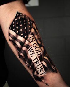 an american flag with the words in god we trust written on it is shown here