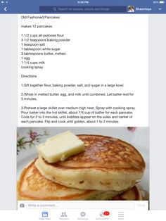 an image of pancakes with butter and syrup on top, in the middle of a facebook post