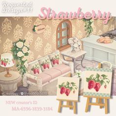 an image of a living room scene with furniture and flowers on the wall, in pastel colors