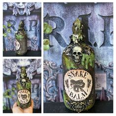 there is a bottle with a skull on it and the label says snake ballin