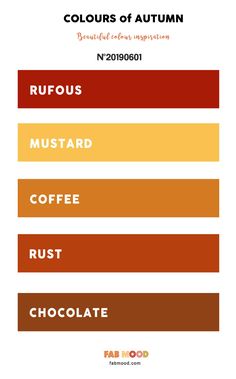 the colors of autumn are shown in this color chart, which includes coffee, rust, and chocolate