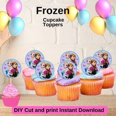 Frozen Cupcake Toppers - Printable Frozen Cupcake Toppers Disney Frozen Cupcakes, Cupcakes Frozen, Frozen Cupcake, Frozen Cupcake Toppers, Cute Frozen, Cupcake Toppers Free, Frozen Cupcakes, Frozen Birthday Theme, Baby Shower Cupcake Toppers