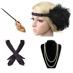 Great Gatsby Costume Accessories 4 Pcs Set - Wnkrs Charleston Dance, 20s Costume, 1920s Great Gatsby, Cosplay Store, Gatsby Costume, Headband Pearl, 20s Flapper, Great Gatsby Party, Flapper Girl