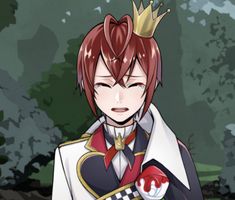 an anime character with red hair and a crown