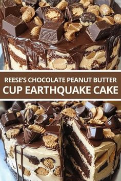 a cake with chocolate and peanut butter on top