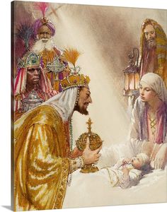 a painting of the birth of jesus christ and his three wise men are shown in this image