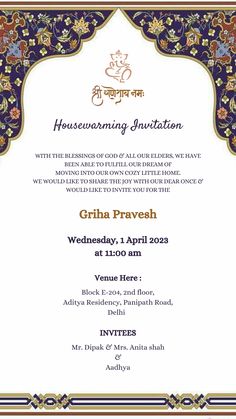 Indian Housewarming Invitation Video | Griha Pravesh | Vastu Shanti Invite. Select from our professionally designed animated Housewarming / Gruhapravesh( वास्तुशांती व गृहप्रवेश) Invitation. This invitation can be used for Vastu Shanti invitations, Indian Housewarming, Shree Satyanarayan pooja, and all other Indian ceremonies. #housewarming #housewarmingceremony #housewarminginvitation #digitalinvitation #einvitation #invitation #videoinvitation #GrihaPravesh #VastuShanti Ghar Pravesh Invitation Card, Grih Pravesh Invitation Card Hindi, Vastu Invitation Card, Vastu Pooja Invitation Card, Vastu Pujan Invitation Card, Vastu Puja Invitation Card, Home Invitation Card Design, Grih Pravesh Invitation Card