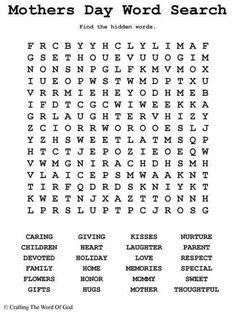 mothers day word search is shown in black and white