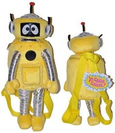 a picture of a yellow robot (from the yo gabba gabba media) as a plushy backpack Doll Bag, Yo Gabba Gabba, Gabba Gabba, Stuffed Toys, Kids Backpacks