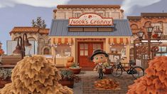 an animated character standing in front of a store