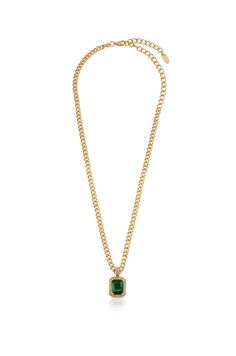 Emerald Stone Pendant 18k Gold Plated Link Necklace Gold Pendant Emerald Necklace With Adjustable Chain, Gold Emerald Necklace With Chain As Gift, Emerald Crystal, Pearl Cuff, Back Necklace, Trendy Fashion Jewelry, Chain Anklet, Emerald Stone, Dream Jewelry